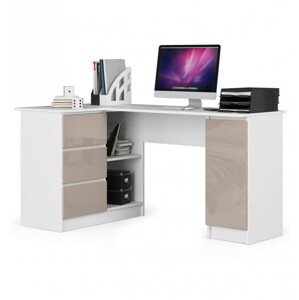 Rohový kancelársky stôl B20 155 cm ľavý, biely / cappuccino lesk