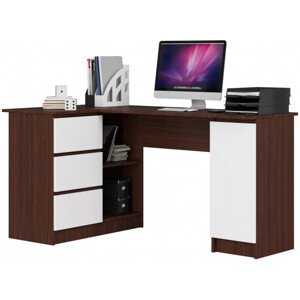 Rohový kancelársky stôl B20 CLP ľavostranný, wenge/biely