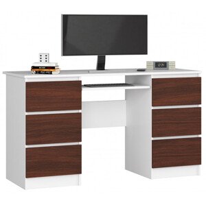 Kancelársky stôl A-11 135 cm 6SZ, biely/wenge