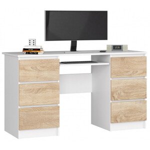 Kancelársky stôl A-11 135 cm 6SZ, biely/sonoma