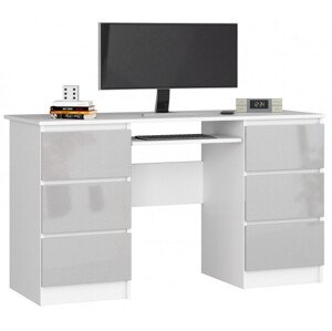 Kancelársky stôl A-11 135 cm 6SZ, biely / metalický lesk