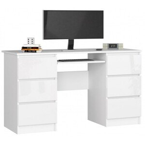 Kancelársky stôl A-11 135 cm 6SZ, biely / biely lesk
