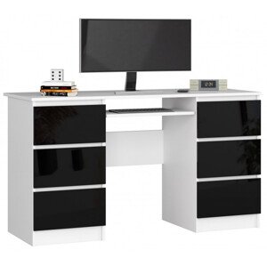 Kancelársky stôl A-11 135 cm 6SZ, biely / čierny lesk