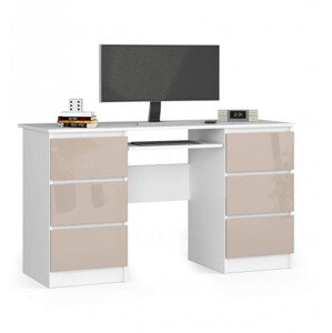 Kancelársky stôl A-11 135 cm 6SZ, biely / cappuccino lesk
