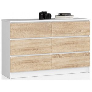 Komoda K120 6SZ CLP biela / sonoma
