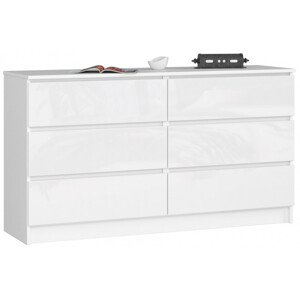 Komoda K140 6SZ CLP biela, lesk