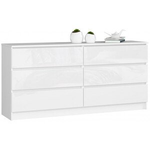 Komoda K160 6SZ CLP biela, lesk