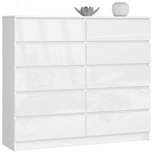 Komoda K140 10SZ CLP biela, lesk