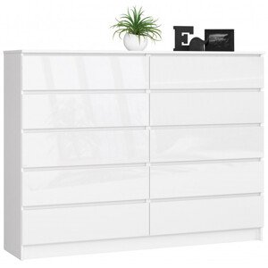 Komoda K160 10SZ CLP biela, lesk