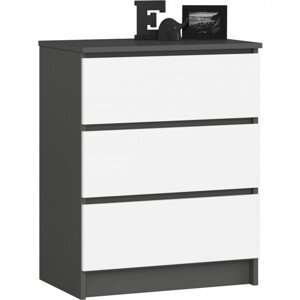Komoda K60 3SZ CLP grafitová / sivá, biela