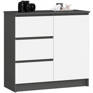 Komoda K80 JERRY 1D 3SZ grafitová / sivá, biela