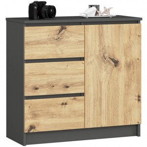 Komoda K80 JERRY 1D 3SZ grafitová / sivá, dub artisan