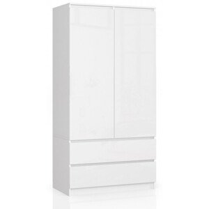 Skriňa S 90 cm 2D 2SZ CLP biela, lesk