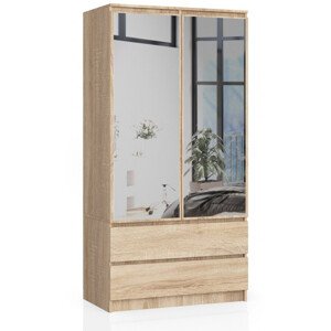Skriňa S 90 cm 2D 2SZ 2 zrkadlá CLP sonoma