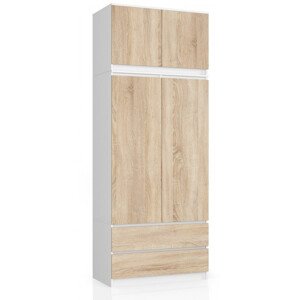Skriňa s nadstavcom S 90 cm 2D 2SZ CLP biela / sonoma
