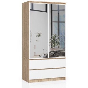 Skriňa S 90 cm 2D 2SZ 2 zrkadlá CLP sonoma / biela