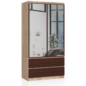 Skriňa S 90 cm 2D 2SZ 2 zrkadlá CLP sonoma / wenge