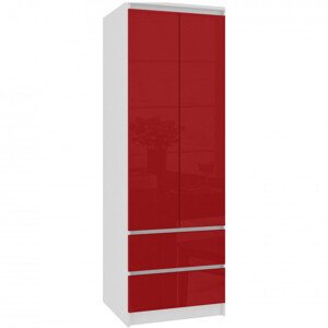 Skriňa STAR S 60 cm 2D 2SZ biela / červená, lesk