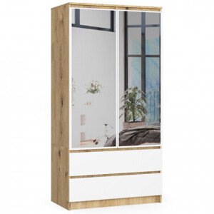 Skriňa S 90 cm 2D 2SZ 2 zrkadlá CLP dub artisan / biela