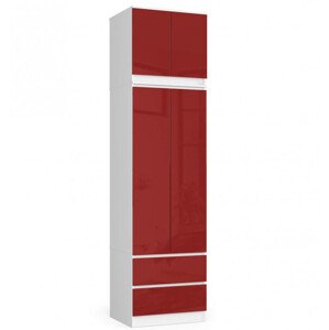 Skriňa s nadstavcom S 60 cm 2D 2SZ CLP biela / červená, lesk