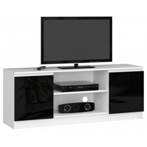 Stolík pod TV RTV 140 2D 1P biely / čierny, lesk