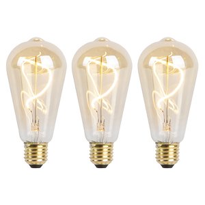 Sada 3 stmievateľných LED žiaroviek E27 so špirálovým vláknom ST64 zlatá 4W 270lm 2100K