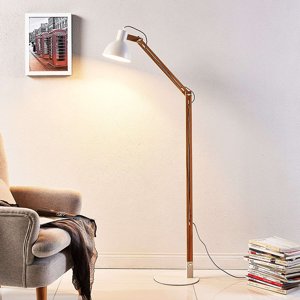 Vidiecka stojaca lampa drevená s bielou - Shivanja
