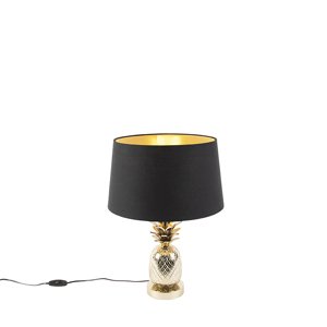 Stolná lampa v štýle art deco s bavlneným tienidlom čierna 35 cm - tropická