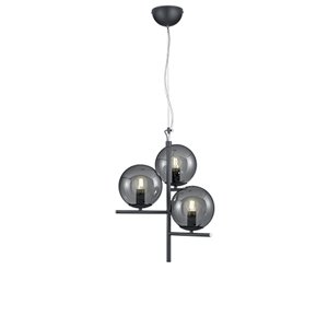 Závesná lampa v štýle art deco čierna s dymovým sklom 3-svetlá - Flore