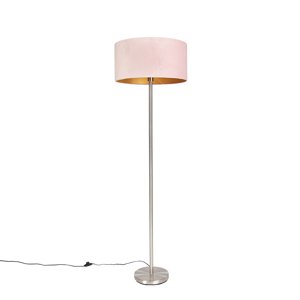 Stojaca lampa oceľ s ružovým tienidlom 50 cm - Simplo