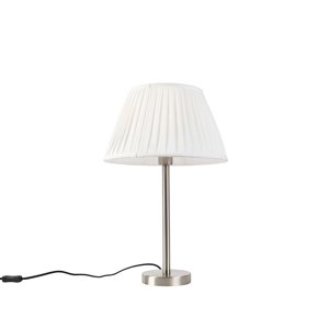 Klasická stolná lampa oceľ s plisovaným tienidlom biela 35 cm - Simplo