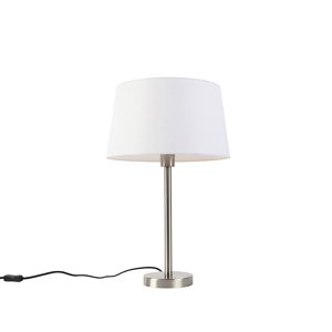 Moderná stolná lampa oceľ s bielym tienidlom 32 cm - Simplo