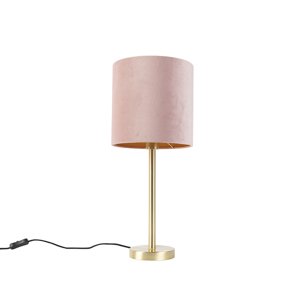 Romantická stolná lampa mosadzná s ružovým tienidlom 25 cm - Simplo