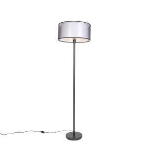 Dizajnová stojaca lampa čierna s čiernym a bielym tienidlom 47 cm - Simplo