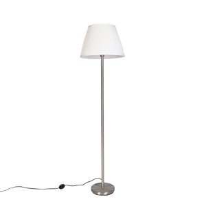 Moderná stojaca lampa oceľ s bielym plisovaným tienidlom 45 cm - Simplo