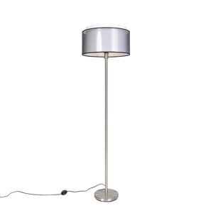 Dizajnová stojaca lampa oceľ s čiernym a bielym tienidlom 47 cm - Simplo