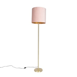 Romantická stojaca lampa mosadz s ružovým tienidlom 40 cm - Simplo