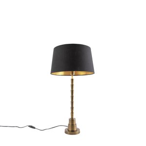 Art Deco stolná lampa bronzová s čiernym bavlneným tienidlom 35 cm - Pisos