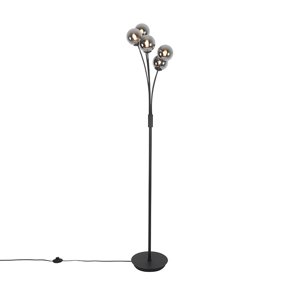 Moderná stojaca lampa čierna 5-svetlo s dymovým sklom - Atény