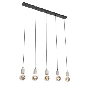 Závesná lampa čierna s betónovými 5-svetlami - Pedra
