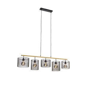 Priemyselná závesná lampa čierna 5-svetelná - Drum Mesh