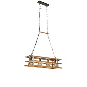 Priemyselná závesná lampa čierna s drevom 80 cm 4-svetlá - Paleta Mai