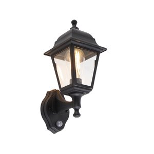 Klasická vonkajšia nástenná lampa čierna s detektorom pohybu - Capital