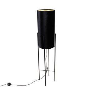 Dizajnová stojaca lampa čierny velúrový odtieň čierna so zlatou - Rich