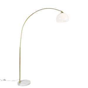 Moderná oblúková lampa mosadz s bielym tienidlom - Arc Basic