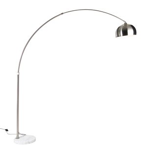 Oceľová oblúková stojaca lampa s bielym mramorovým podstavcom s oceľovým tienidlom - Arc XXL