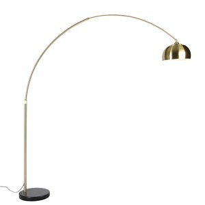 Oblúková lampa mosadz s čiernym mramorovým podstavcom a mosadzným tienidlom - XXL