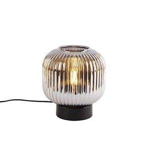 Stolná lampa v štýle Art Deco čierna s dymovým sklom - Karel