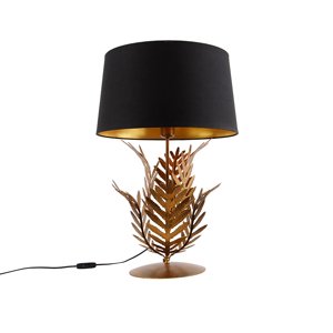 Stolová lampa zlatá s čiernym bavlneným tienidlom 40 cm - Botanica