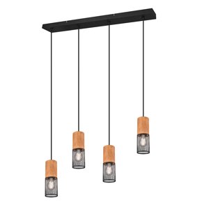 Priemyselná závesná lampa čierna s dreveným 4-svetlom - Manon
